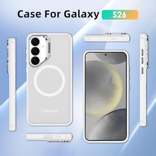 Image of DIZORO Compatible with Samsung Galaxy S26 5g Case, Compatible with Wireless Charging, with Camera Stand, Military Grade Drop Tested,Translucent Hard Back Soft Edge Back Cover (White)