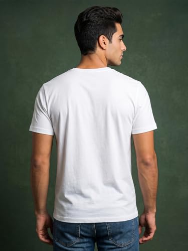 Veirdo Men's Regular Fit Cotton V-Neck T-Shirt (White) - Image 4
