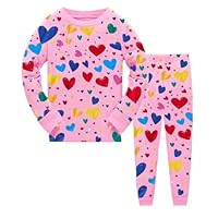 QHKEPW Girls Pyjamas Kids Toddler Love Heart Pjs Sets 6-7 Years Cotton Long Sleeve Sleepwear 2 Piece Clothes Outfit Winter Nightwear Pink