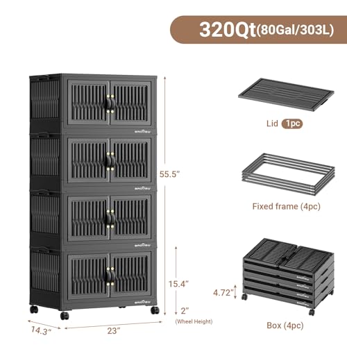 Image of BROVIEW 320Qt Stackable Storage Bins with Lid for Home Dorm, 4Pack Black