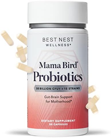 Best Nest Wellness Mama Bird Probiotics for Prenatal, Postnatal, Fertility, Women Digestive Health 50 Billion CFU, 15 Strains, Patented Time Released Capsules Once Daily Probiotic Supplement, 30 ct
