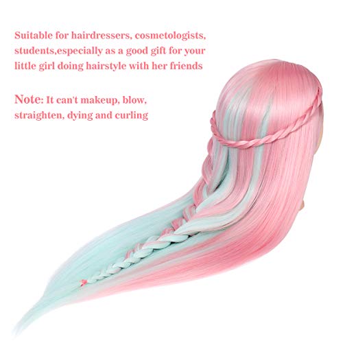 TwoWin Friseurkopf mit Haaren, 28 Zoll (71 cm) 100% Synthetischer Übungskopf, Trainingskopf Friseur Styling & Friseurpraxis mit DIY Haare Frisuren Set (Rosa-Grün)