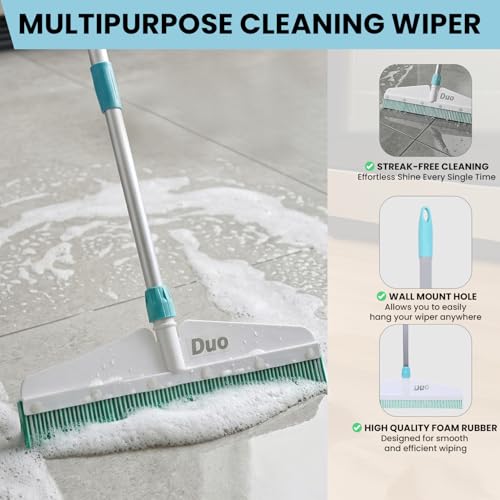 Image of Zureni Duo-Wiper 21 inch Foam Rubber Blade, Powder Coating Rod with Telescopic Long Handle for Wiping Floor Cleaning and Dirt Removal in Home Bathroom & Kitchen (Random Colours)