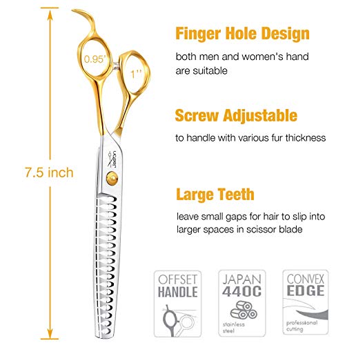 Jason 7.5" 18-Teeth Chunkers Shears For Dogs Cats Grooming Texturizing Blending Thinning Scissor Pets Trimming Kit Sharp Gold Shear For Right Handed Groomers #TOP2