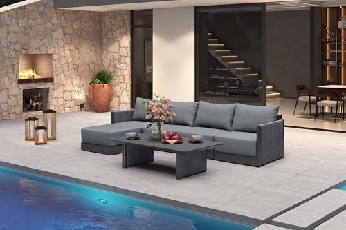 Image of PURPLE LEAF Outdoor Sofa Santorini 6-PC w /Coffee Table & Ottoman, Gray