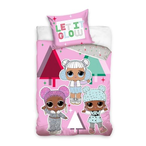 Carbotex LOL Bettwäsche Wendebettwäsche Set Mädchen 2-teilig, 1 x Kissenbezug 80x80 + 1 x Bettbezug 135x200, Kinderbettwäsche, L.O.L. Puppen, 100% Baumwolle, Rosa