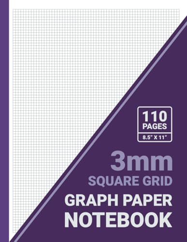 3 mm Square Grid Graph Paper Notebook: 3 mm x 3 mm Squares, Metric Graph Paper, For Math, Science, Engineering, Students & Teachers, 8.5 x 11, 110 Pages, Purple Cover