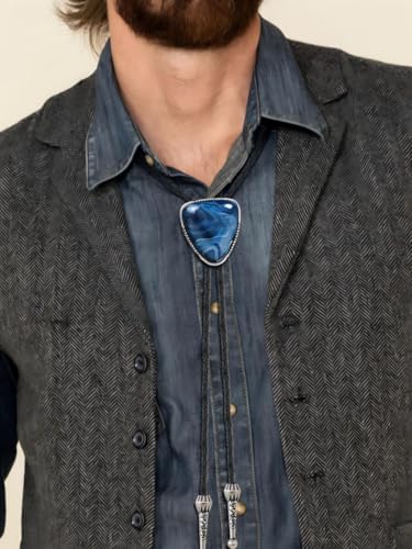 Image of Bolo Tie for Men Women Cowboy Turquoise Celtic Natural Tiger Eye Stone Longhorn Bull Western Leather Bolo Necktie