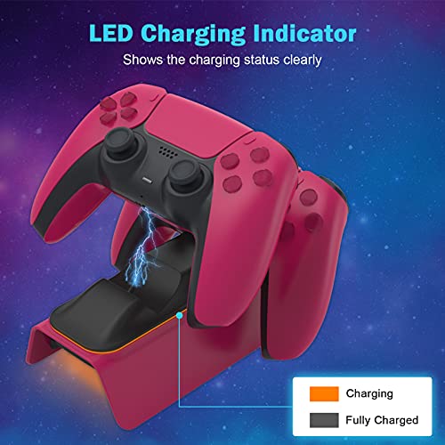 Nexigo Ps5 Controller Charger With Thumb Grip Kit, Fast Charging Ac Adapter, Dualsense Charging Station Dock For Dual Playstation 5 Controllers With Led Indicator, Cosmic Red #TOP3