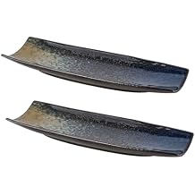 Uaral Sushi Plates,12.5 Inches Teppanyaki Plate Sashimi Plates,Ceramic Long Serving Tray for Dinner,Parties,Appetizer,Set of 2Nebula Blue