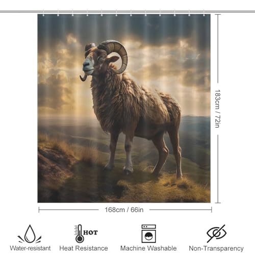 Rideau de douche chèvre en polyester imperméable 168x183cm lavable en machine avec 12 crochets
