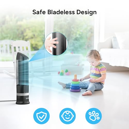 DR.PREPARE 16\" Small Tower Fan, 3 Speeds with 60° Oscillating Fan, Bladeless Tabletop Fans for Indoors, Portable Personal Table Fans for Office, Desktop - Thumbnail 7