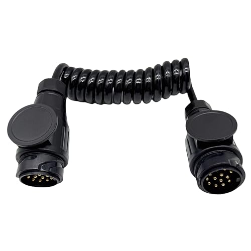 Sepzlly Cable de extensión de remolque de 13 pines, cable en espiral de 2,0 m con enchufe macho a macho, adaptador de remolque de tractor para coche, caravana, camión, barco