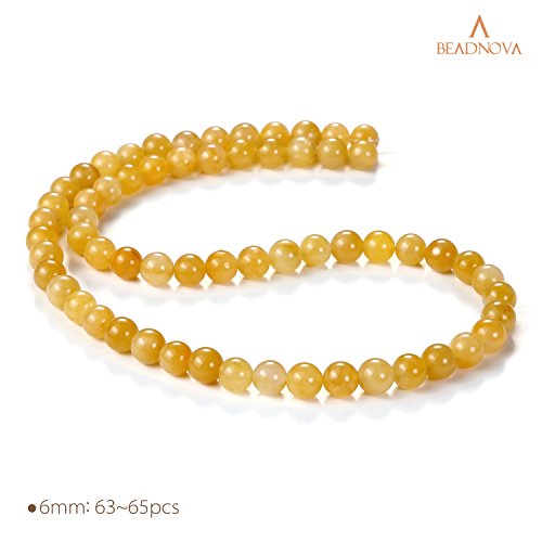 Image of BEADNOVA Yellow Jade Beads Natural Crystal Beads Stone Gemstone Round Loose Energy Healing with Crystal Stretch Cord for Jewelry Making (6mm, 62-64pcs)
