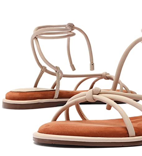 Arezzo Women's Cecily Strappy Lace Up Flat Sandal, Beige, Size 7.5 #TOP2