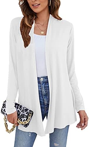Ladlop White Summer Cardigan for Women Lightweight Loose Open Front Summer Cardigan Cover Up Kimono (White, L)