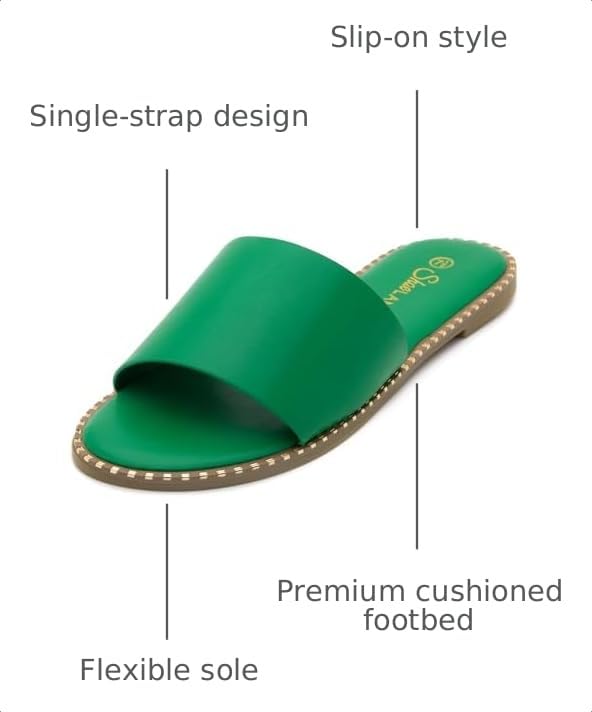 Image of Shoe Land Flat Sandals for Women - Slip-On Slides with Cushioned Footbed | Comfortable Dressy & Casual Open Toe Summer Sandals for Beach, Travel & Everyday Wear