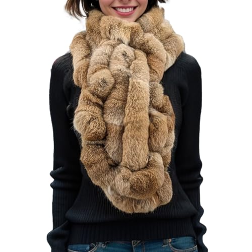 LVCOMEFF Women Natural Rabbit Fur Scarf Furry Neck Warmer Classic