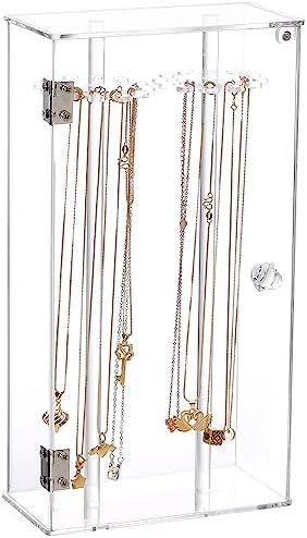 AMOTOFO Acrylic 24 Hooks Rotation Necklace Display Stand Pendant Display Organizer Holder Dust-proof Jewelry Display Box