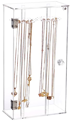 Amotofo Acrylic 24 Hooks Rotation Necklace Display Stand Pendant Display Organizer Holder Dust-Proof Jewelry Display Box #TOP1