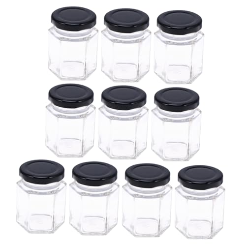 Unomor 10pcs Nut Container Honey Pot Honey Storage Jar Jam Sugar Jar Mini Honey Jar Spell Jar Honey Jar with Dipper Honey Storage Bottle Clear Syrup Home Kitchen Storage Organizer Black