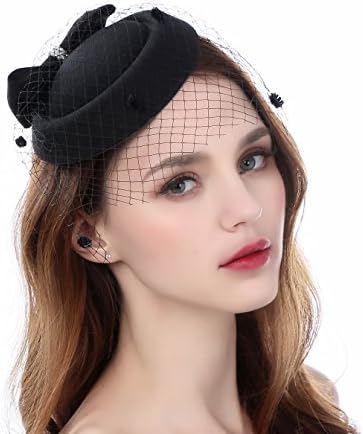 Zivyes Fascinators for Women Tea Party Hats 20s 50s Pillbox Hat Birdcage Veil for Funeral Janet Snakehole