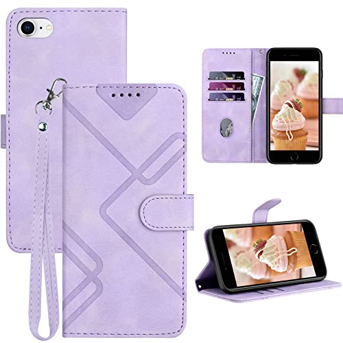 JHWVVTF for iPhone SE 2022 Case/iPhone SE Case,iPhone 8/7 Case,6/6S Phone Case Wallet Card Holder,Leather Stand Flip Cases Strap,Magnetic Closure,Shockproof Protective Cover (Purple)
