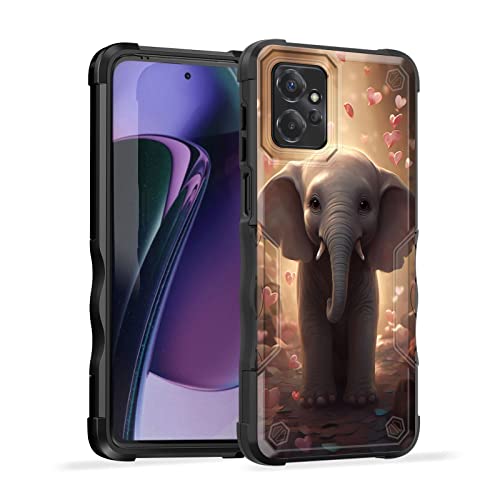 EFGWSDER for Moto G Power 5G 2023 Case,[Dual Layer][10 FT Military Grade Drop Protection] [Non-Slip] Heavy Duty Shockproof Case for Motorola Moto G Power 5G 2023,Cute Elephant with Hearts - image 1