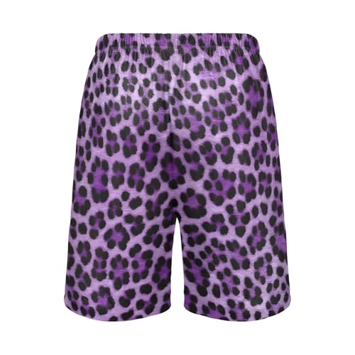 Mens Sleep Shorts Purple Leopard Pattern Print, Elastic Pajama Short Pants with Pockets Drawstring2