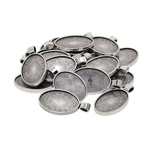 LoveinDIY 20Pcs 20x30mm Oval Pendant Tray Cameo Glass Cabochon Frame Blanks Silver DIY