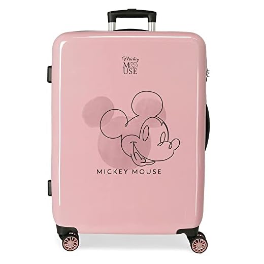 Disney Mickey Outline Maleta Mediana Rosa 48x68x26 cms Rígida ABS Cierre TSA Integrado 70L 3 kgs 4 Ruedas Dobles