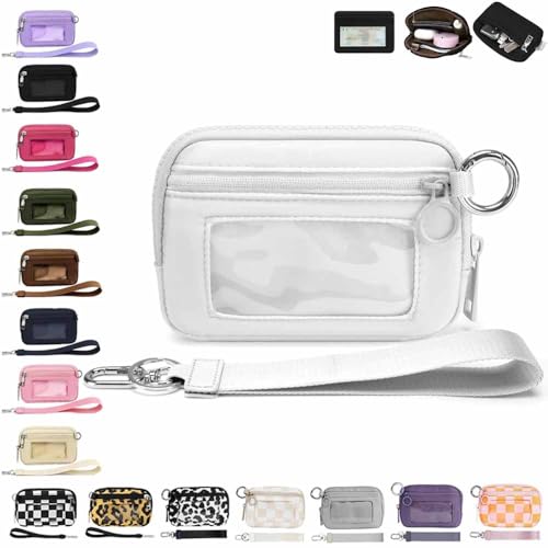 HUIQINGLI The Iris' Wallet 2nd Gen, The Iris Pouch Wristlet, Zip Card Case with ID Window/Hand Strap, for Travel Credit Card Holder (White)