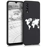 kwmobile Hülle kompatibel mit Samsung Galaxy A30s - Handyhülle Silikon Case - Travel Umriss Weiß Schwarz