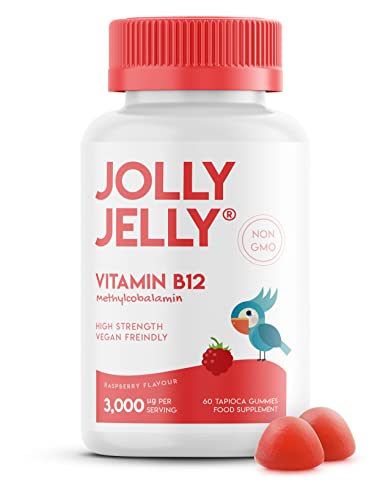 Vitamin B12 Tapioca Gummies - 3,000mcg - High Strength Methylcobalamin Gummies - Non-GMO, Gluten Free, Raspberry Flavour - 60 Vegan Gummies. 1 Pack