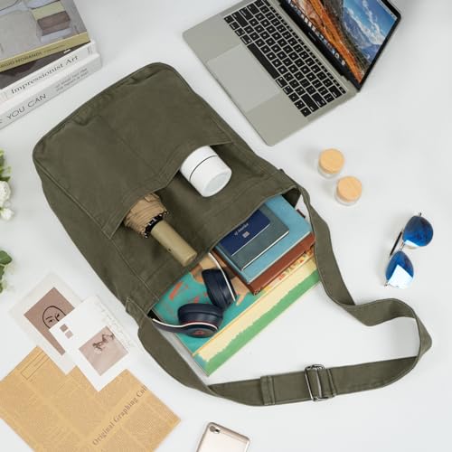 Bolso tote de lona para mujer, grande, verde miniatura 3