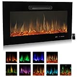 Circrane 36" Recessed Mounted Electric Fireplace, 750-1500W Insert Electric Heater with Adjustable Flame Color, Touch Control Panel & Remote Control, Log/Crystal Options