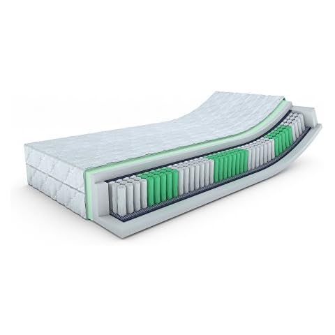 MSS e.K. Taschenfederkern-Matratze ECO 90 x 200 x 21 in H3 Komfortschaum mit versteppten Bezug waschbar bis 60 °C Cover