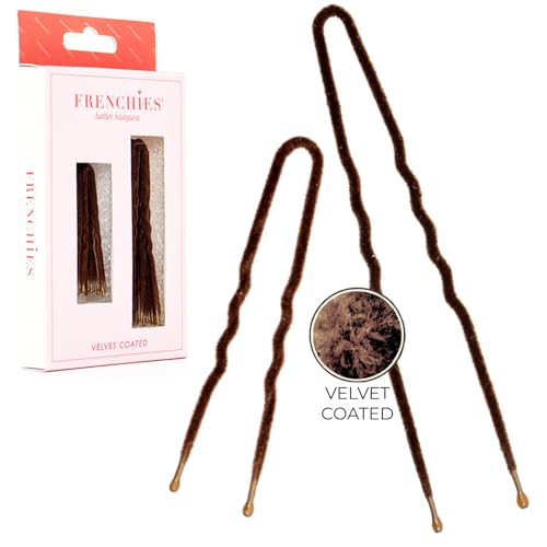 Frenchies Velvet Coated French Hair Pin, Non Slip Bobby Pins for Women, Premium French Hair Pins for Buns, Updos, Weddings, Extensions and Wigs, 20 Count, Brown