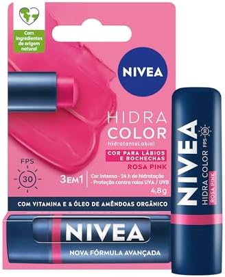 NIVEA Hidratante Labial Hidra Color 2 em 1 Rosa Pink 4,8g - Combi...