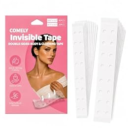 COMELY Double Sided Tape for Clothes : No Residue Strong Hold on 99% Fabric to Skin,Fashion Tape for Shirts, Blouses and Daily Wear, Invisible Clear Strips, 60 Strips