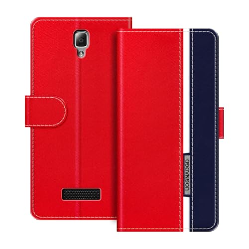 UOGNADGD Lederhülle Kompatibel mit Lenovo A2010 Klappbares Portemonnaie-Hülle mit Magnetverschluss Ständer & Kartenfächern stoßfestem Schutz (Rot)