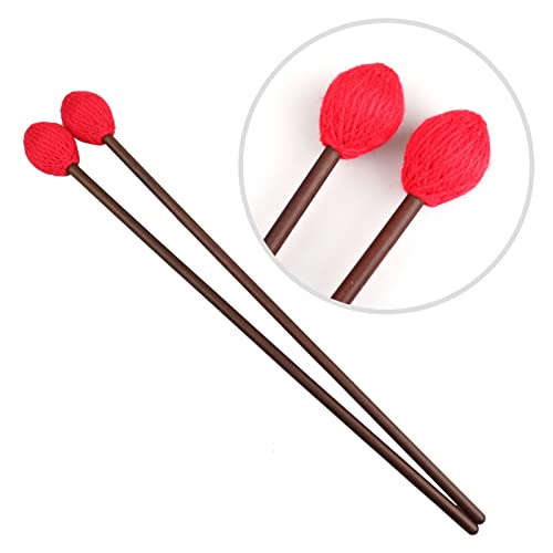 Image of Mr.Power Marimba Mallets Wood Handle Yarn Head with Maple Handle, Bass Percussion instruments Sticks (Medium Hard Yarn Head, Red)