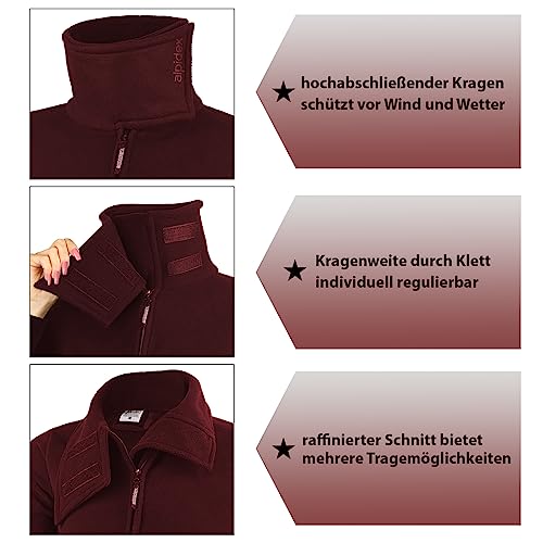 ALPIDEX Damen Fleecejacke Hoher Stehkragen Daumenlöcher Tailierte Winter Fleece Jacke Antipilling Warm Weich Full Zip Fleecepullover Microfleece Wandern Outdoor, Größe:S, Farbe:Bordeaux