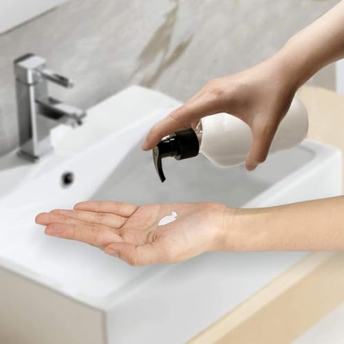 Image of Round Pump Bottle Soap Dispenser | Refillable Transparent Plastic Lotion Bottle | Empty Liquid Container for Soap, Shampoo, Lotion & Essential Oils (500 ML, Pack of 4)