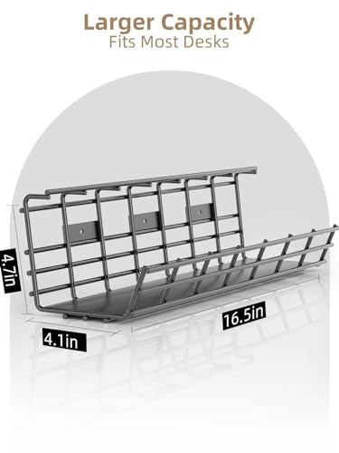 image for 2 Pack DELAMU Under Desk Cable Management Tray, Large Metal Cord Organ