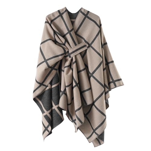 Aedvoouer Women's Plaid Shawl Wraps Open Front Poncho Sweater Oversized