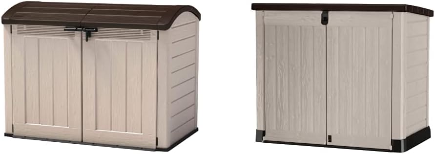 Keter Store It Out Ultra Outdoor Garden Storage Shed, 177 x 113 x 134 cm - Beige and Brown & 250001 Store It Out Pro Outdoor Storage Shed, 145.5 x 82 x 123cm Beige/Brown