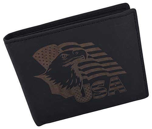 Men's Cowhide Leather USA Flag Eagle Logo RFID Bifold Wallet2