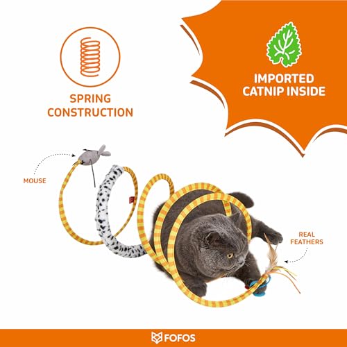 Image of BarkButler x FOFOS Safari Spiral Cat Tunnels for Indoor Cats - 100% Catnip Toys for Cats, Interactive Cat Toys Set - Yellow
