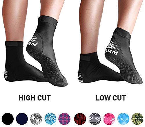 BPS 'Storm' Lycra Aqua Socks with Grip - Quick-Dry and Anti-Slip Socks - Barefoot Shoes for Beach Sports and Activities - Low Cut Socks (Ebony Black, XL)